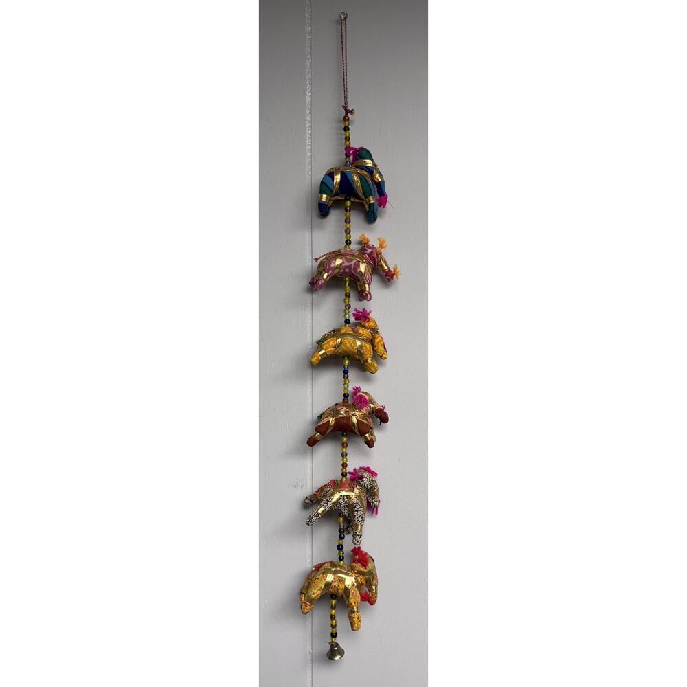 Handmade Elephant Wall Hanging India Decor Beaded Bell Boho Decor 29"
